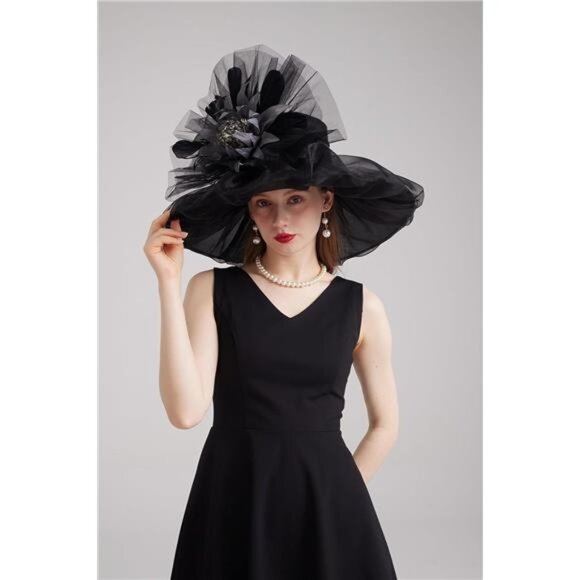 Women's Kentucky Derby Church Dress Hat 01-black, Grey - Picture 5 of 7